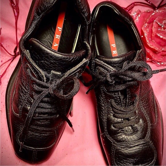 PRADA…WOMENS BLACK LEATHER TENNIS SHOES…SIZE 5.5M…MADE IN ITALY - Picture 8 of 8